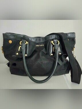 Authentic Prada Logo 2-Way Slouchy Hobo Logo Tote Shoulder Crossbody Bag